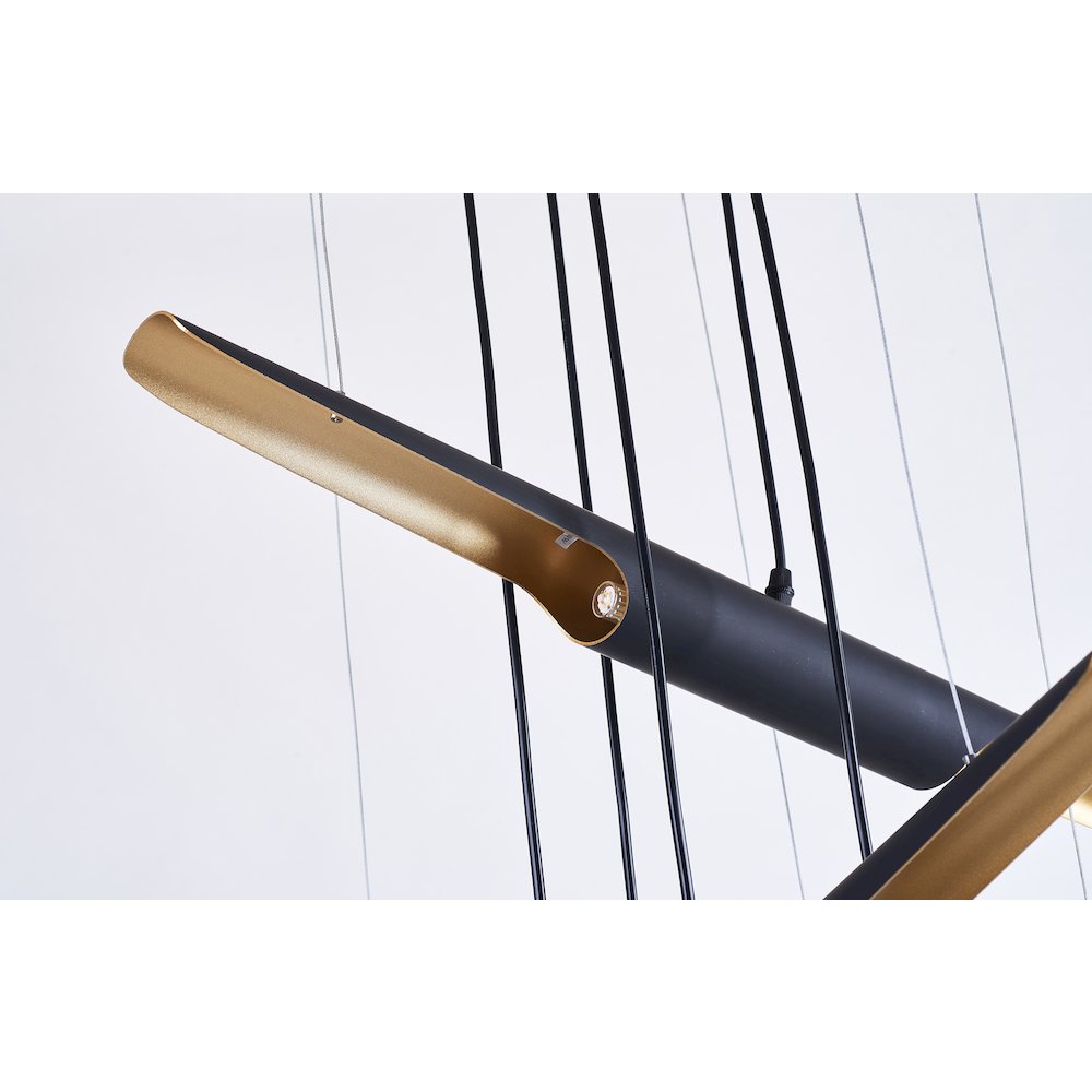 10-Light Matte Black Tubed Chandelier With Gold Interior