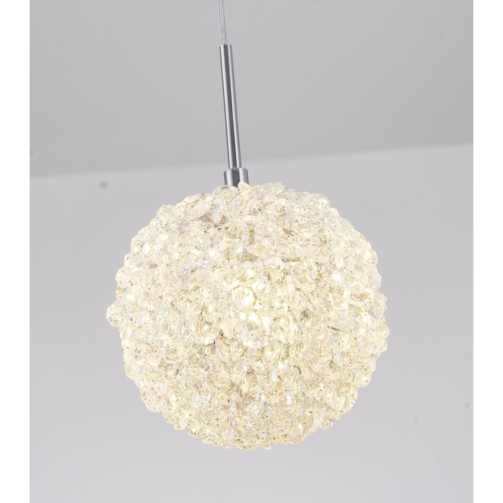 1-Light Chrome Steel Single Pendant With Clear Crystal Beaded Ball