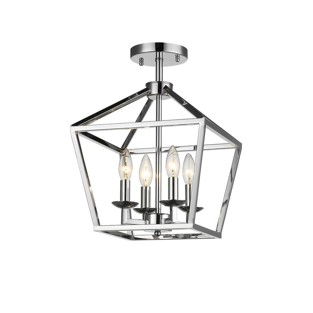 4-Light Shiny Nickel Metal Caged Flush Mount