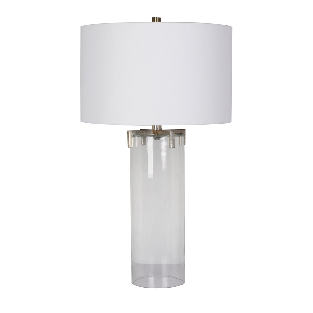 1-Light Polished Nickel Table Lamp With A Clear Glass Base And A Shade