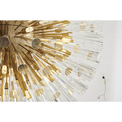 30-Light Brass Iron Chandelier With Clear Crystal Spikes