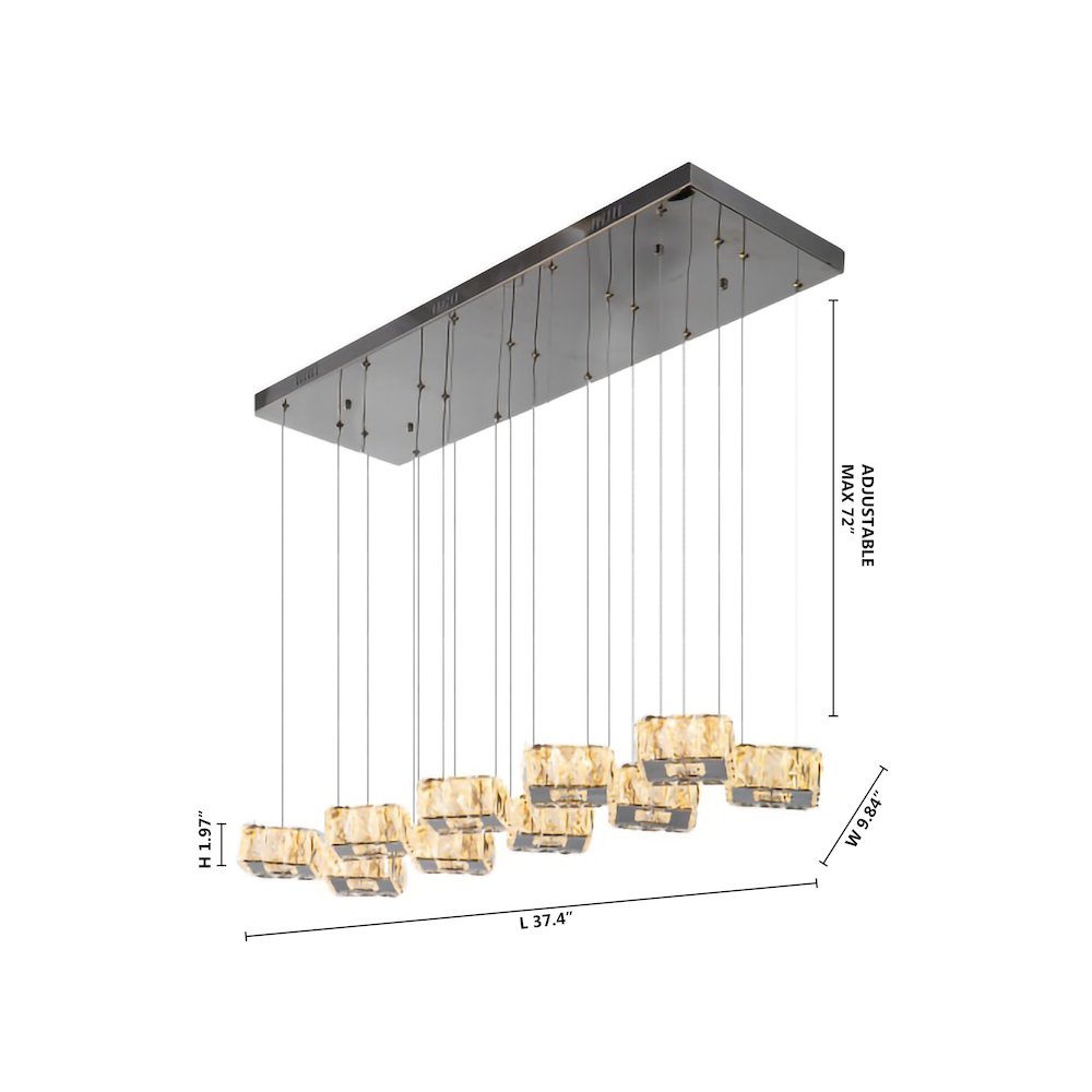 10-Light Chrome Metal LED Chandelier With Clear Crystal Accents
