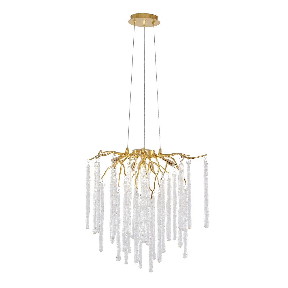 10-Light Gold Aluminum Chandelier With Clear Glass Drops