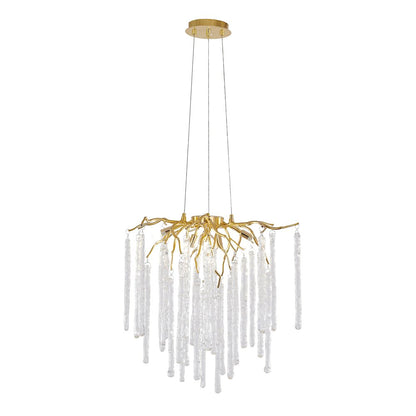 10-Light Gold Aluminum Chandelier With Clear Glass Drops