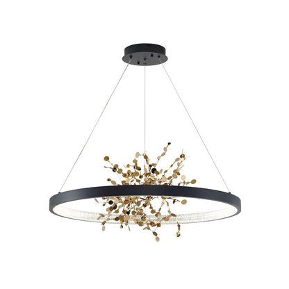1-Light Sand Black LED Chandelier With Gold Aluminum Confetti Interior
