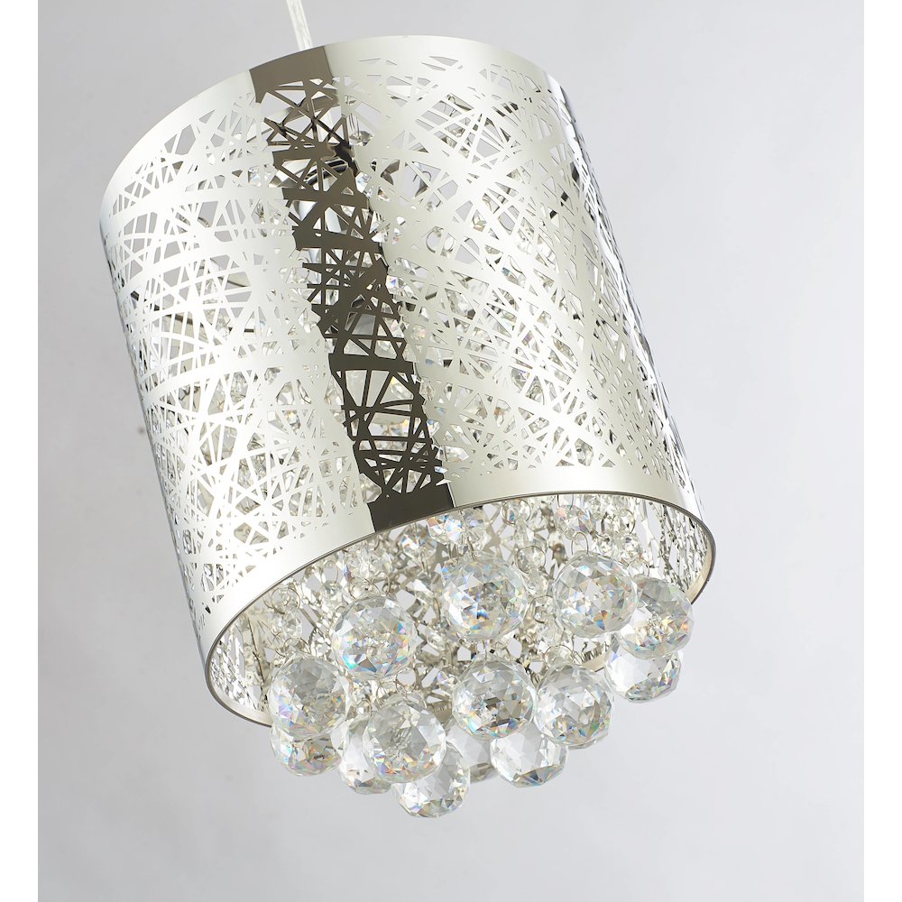 1-Light Chrome Stainless Steel Pendant With Clear Crystals