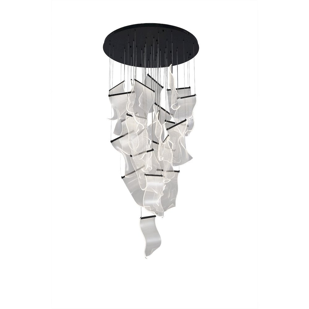 24-Light Satin Black Chandelier With Acrylic Crumbled Sheet Pendants