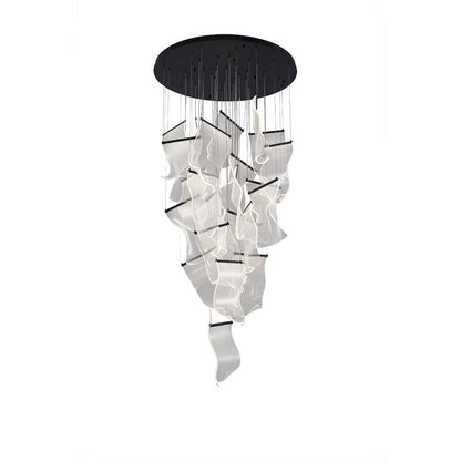 24-Light Satin Black Chandelier With Acrylic Crumbled Sheet Pendants