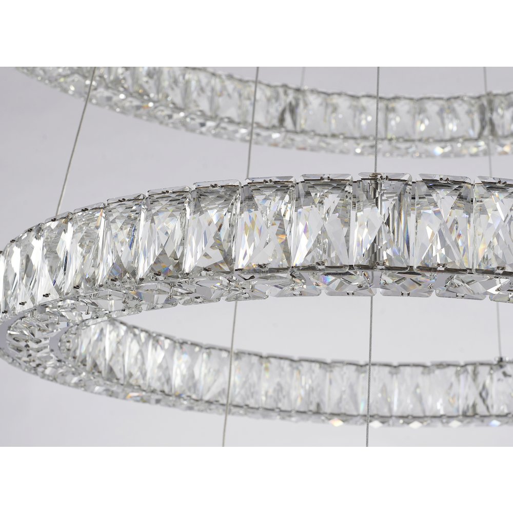 4-Light 3-Tier Dimmable Chrome LED Chandelier With Clear Crystal Accents
