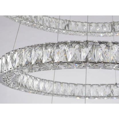 4-Light 3-Tier Dimmable Chrome LED Chandelier With Clear Crystal Accents