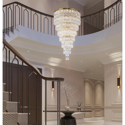 39-Light Gold Chandelier With Clear Hanging Crystals