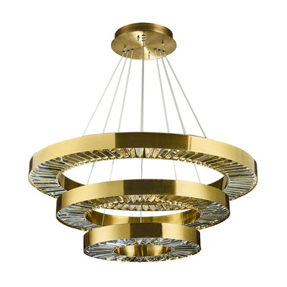 3-Light Gold LED Chandelier With Clear Crystals