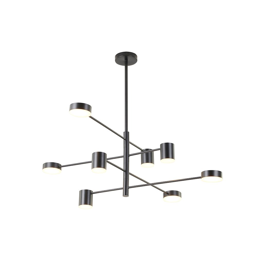 8-Light Black LED Chandelier With White Acrylic Shades
