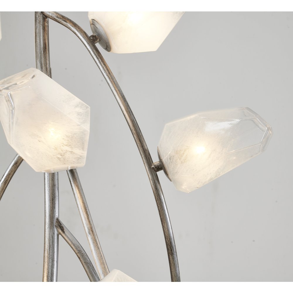 22-Light antique silver iron frame chandelier with white glass shades