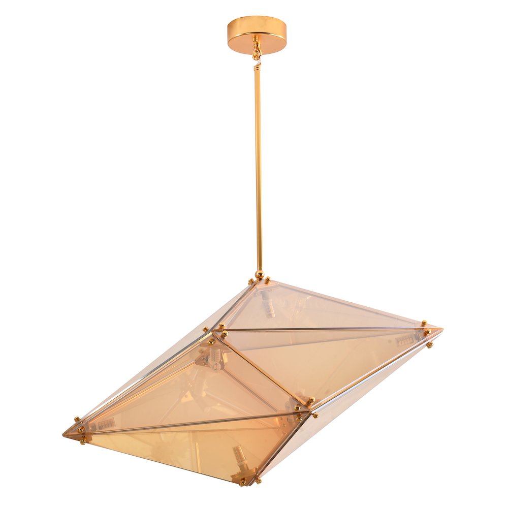 9-Light Gold Chandelier With An Amber Glass shade