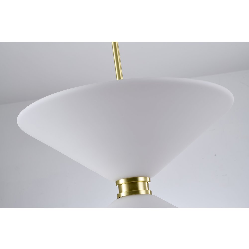 8-Light Satin Brass Pendant Lighting With White Frosted Glass Shades