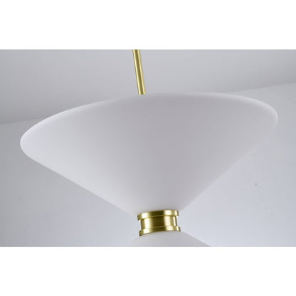 8-Light Satin Brass Pendant Lighting With White Frosted Glass Shades