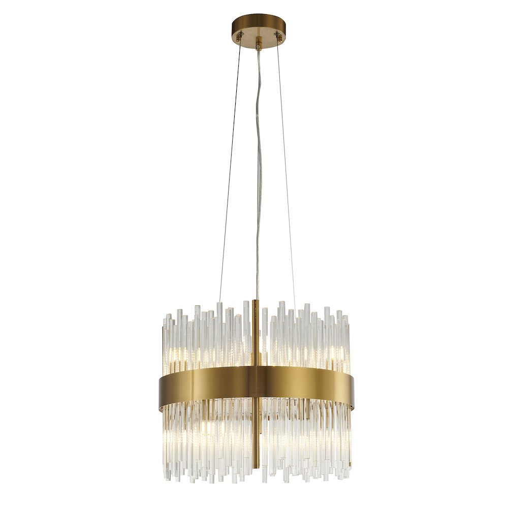 10-Light Gold Chandelier With Clear Glass Rods