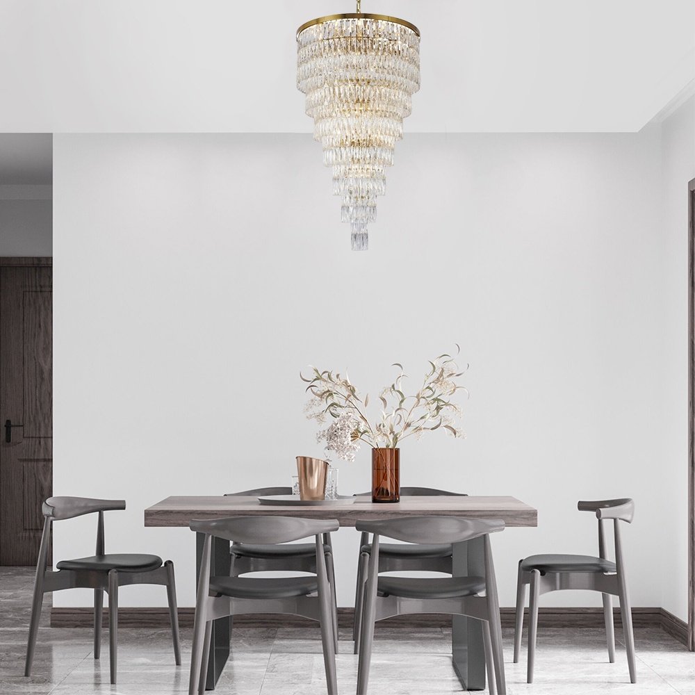 39-Light Gold Chandelier With Clear Hanging Crystals