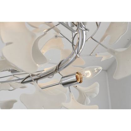 10-Light Chrome Chandelier With White Acrylic Leafs