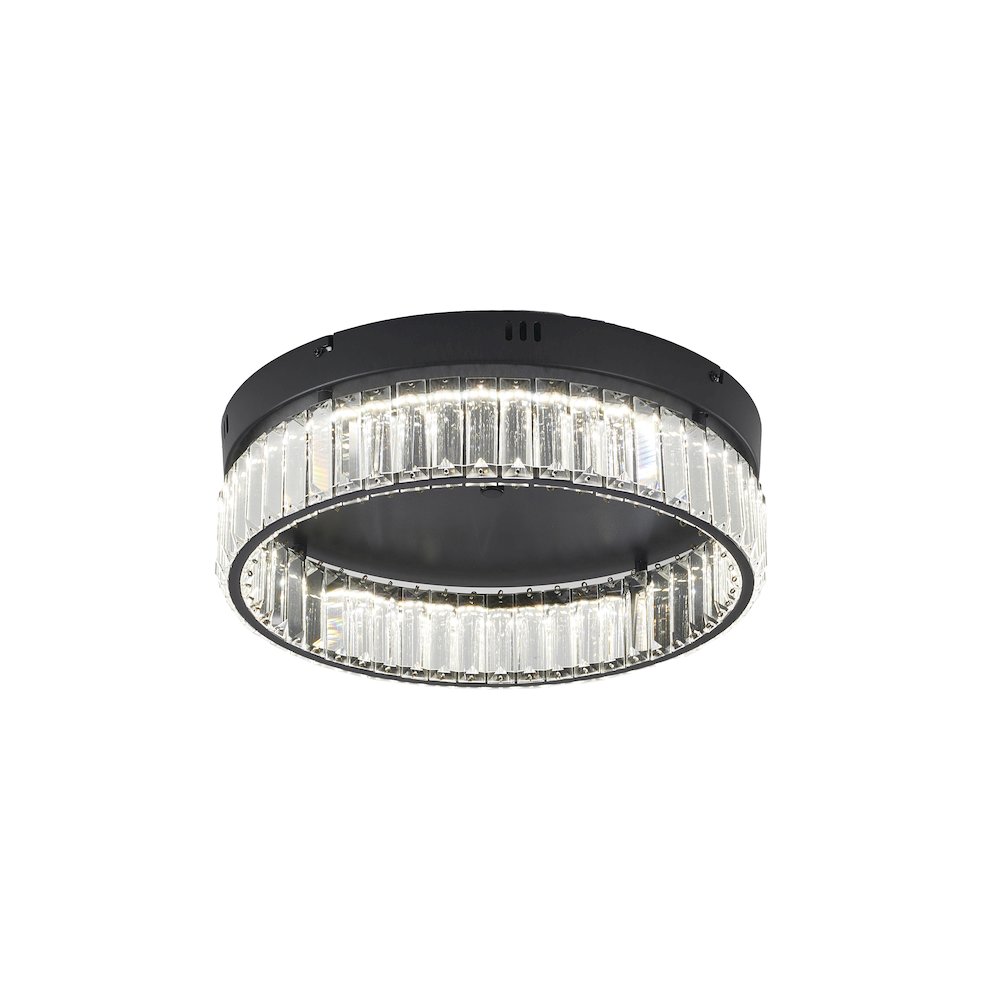 1-Light Satin Black Dimmable LED Flush Mount With Clear Crystals