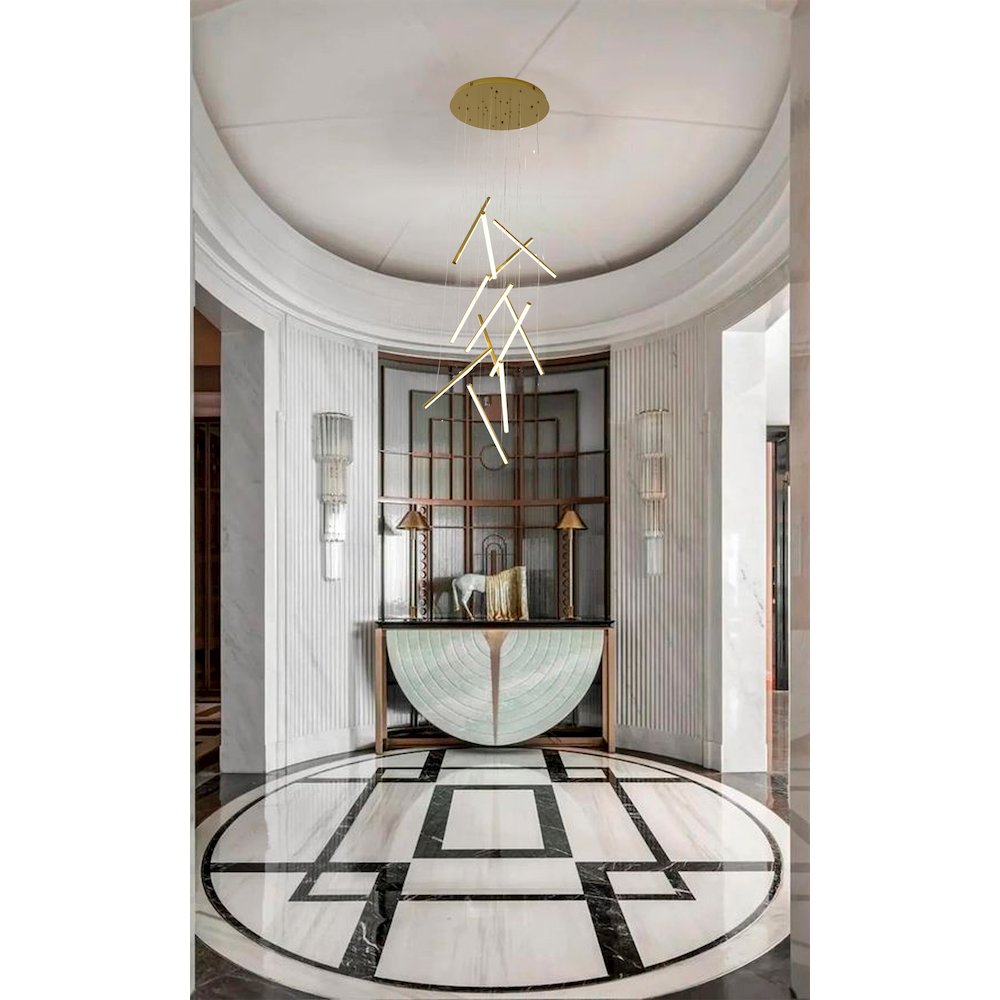 12-Light Brass Metal LED Chandelier With White Acrylic Diffusers