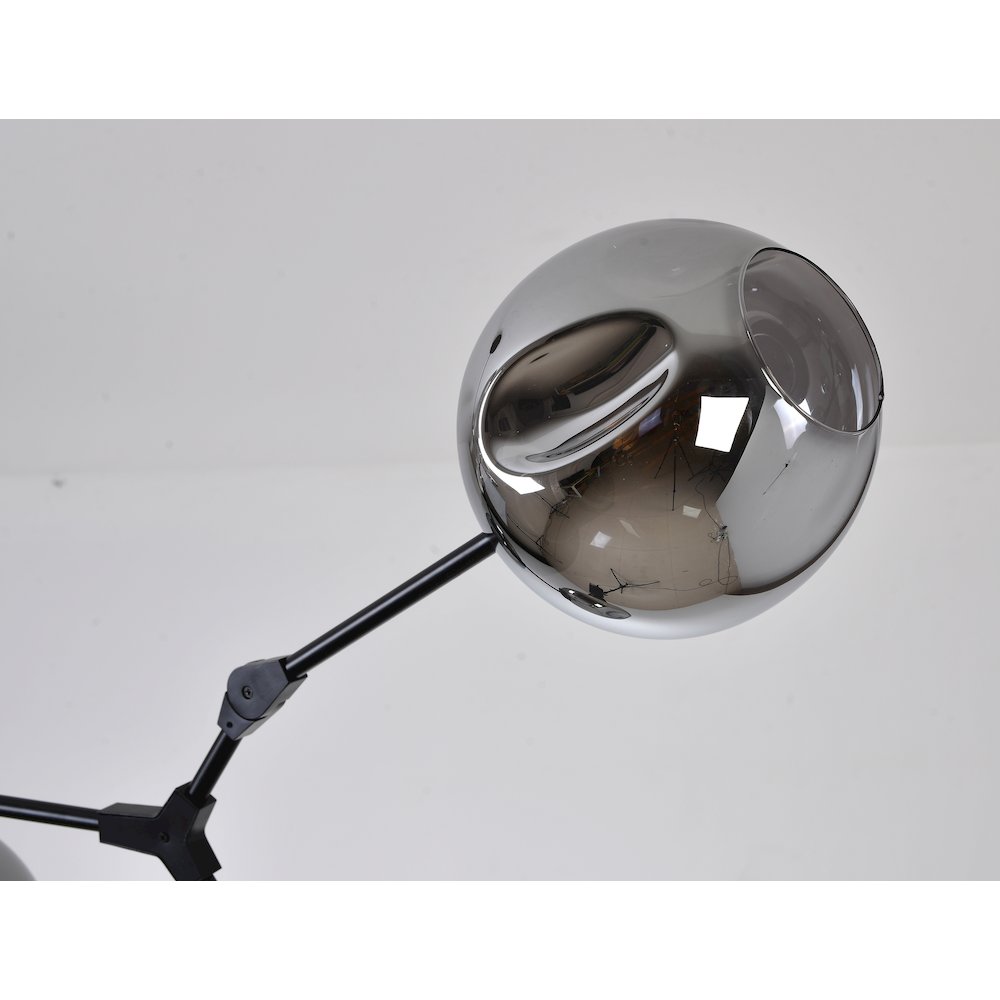 8-Light Matte Black Chandelier With Smoke Glass Shades