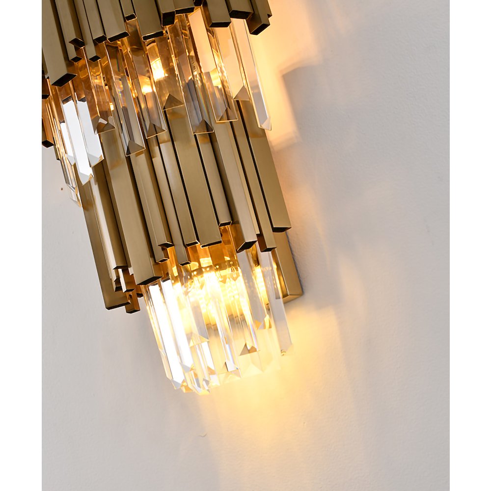 3-Light Brushed Gold Wall Sconce With Clear Crystals
