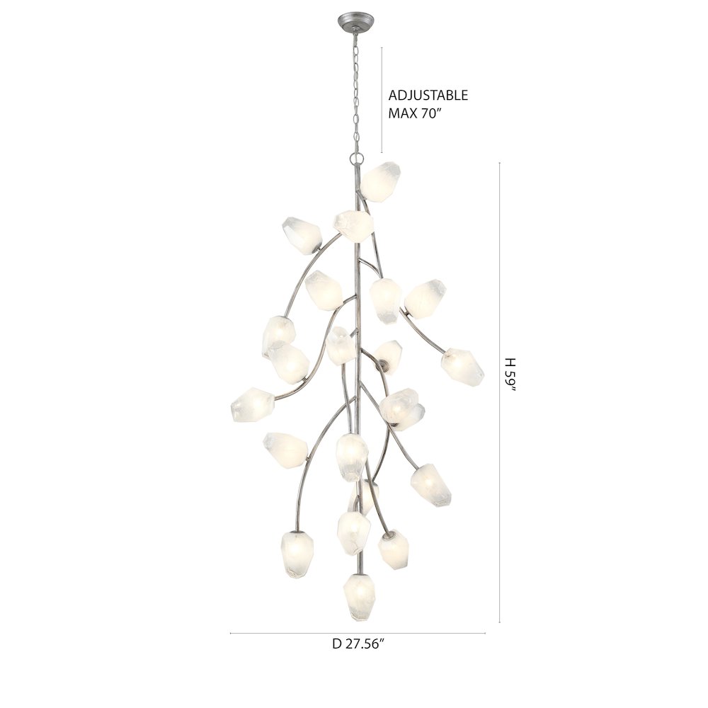 22-Light antique silver iron frame chandelier with white glass shades