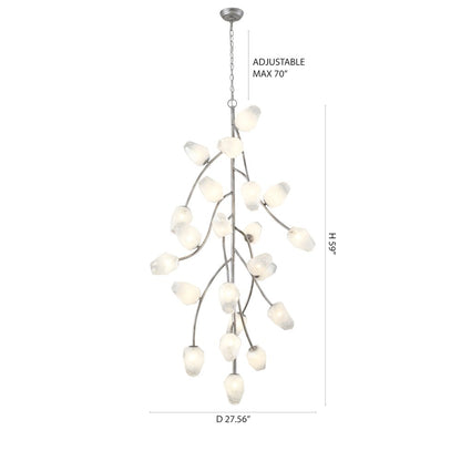 22-Light antique silver iron frame chandelier with white glass shades