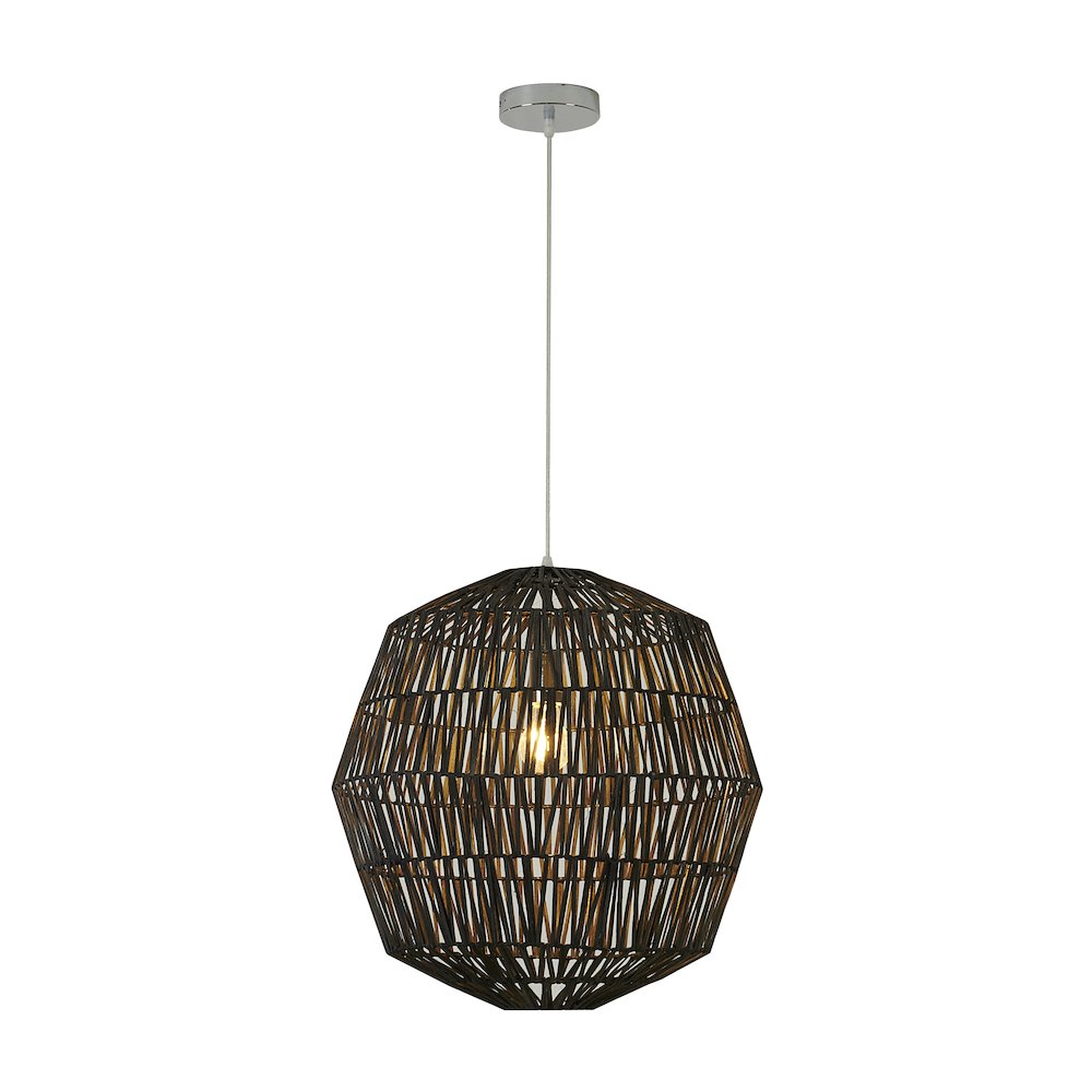 1-Light Chrome Pendant With A Black Weaved Rope Shade