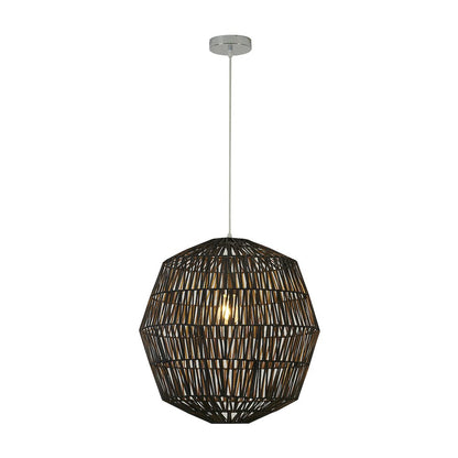 1-Light Chrome Pendant With A Black Weaved Rope Shade