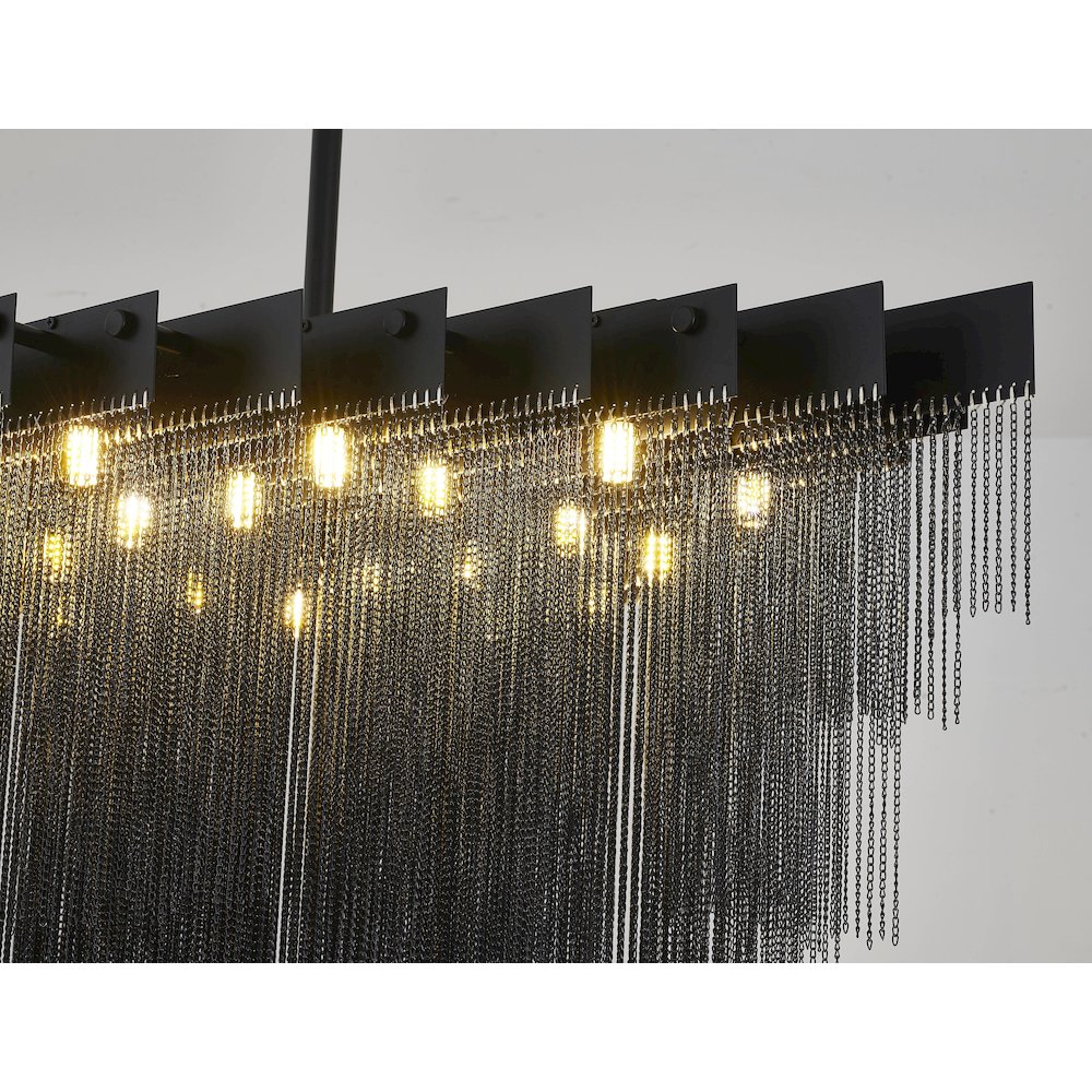 20-Light Satin Black Chandelier With Hanging Aluminum Chains