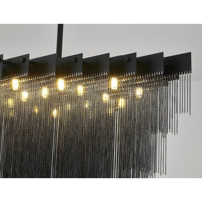 20-Light Satin Black Chandelier With Hanging Aluminum Chains