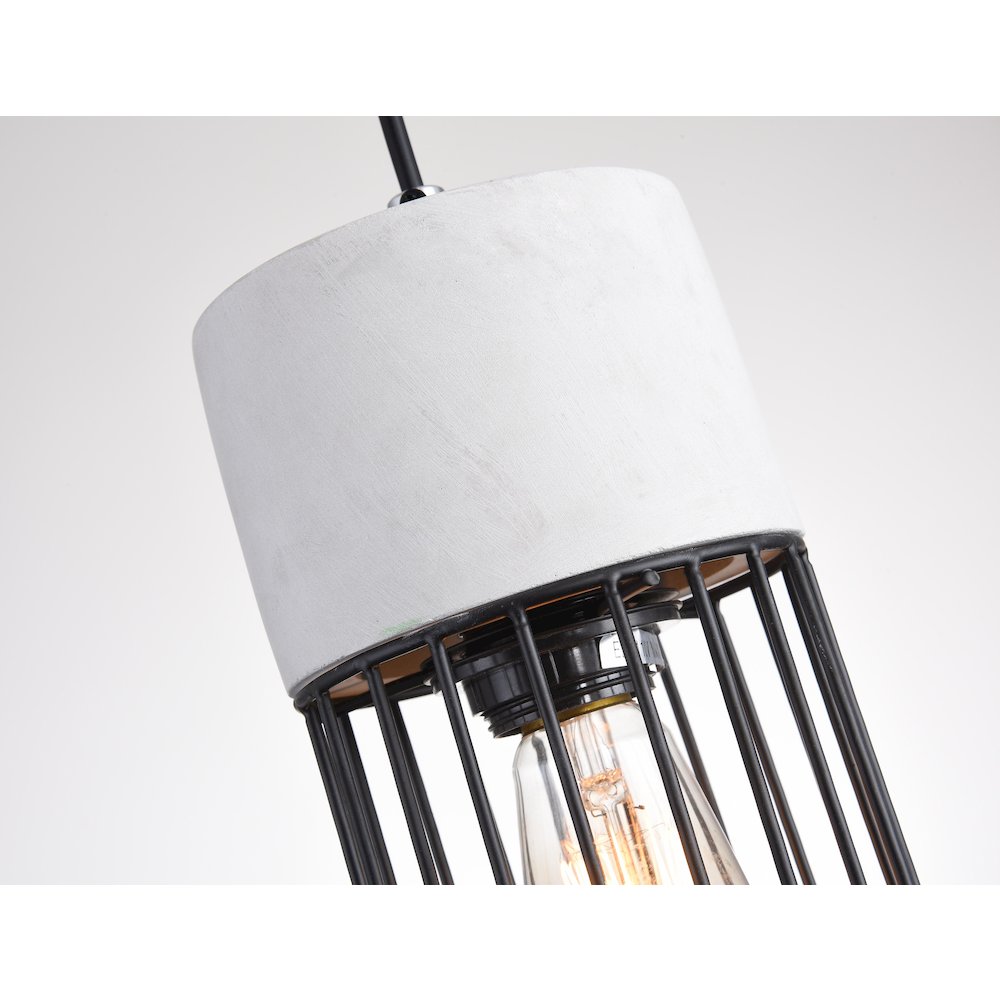 1-Light Grey Single Pendant With A Black Metal Cage Shade