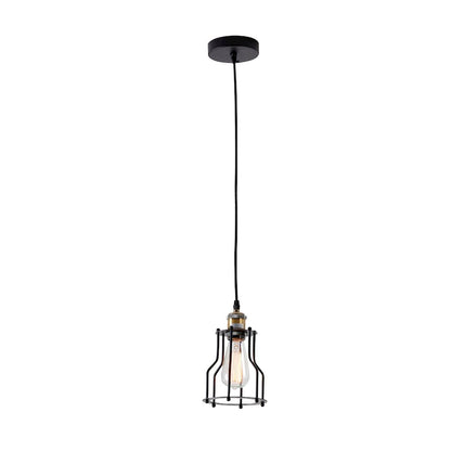1-Light Black Cage Single Pendant With Brass Hardware