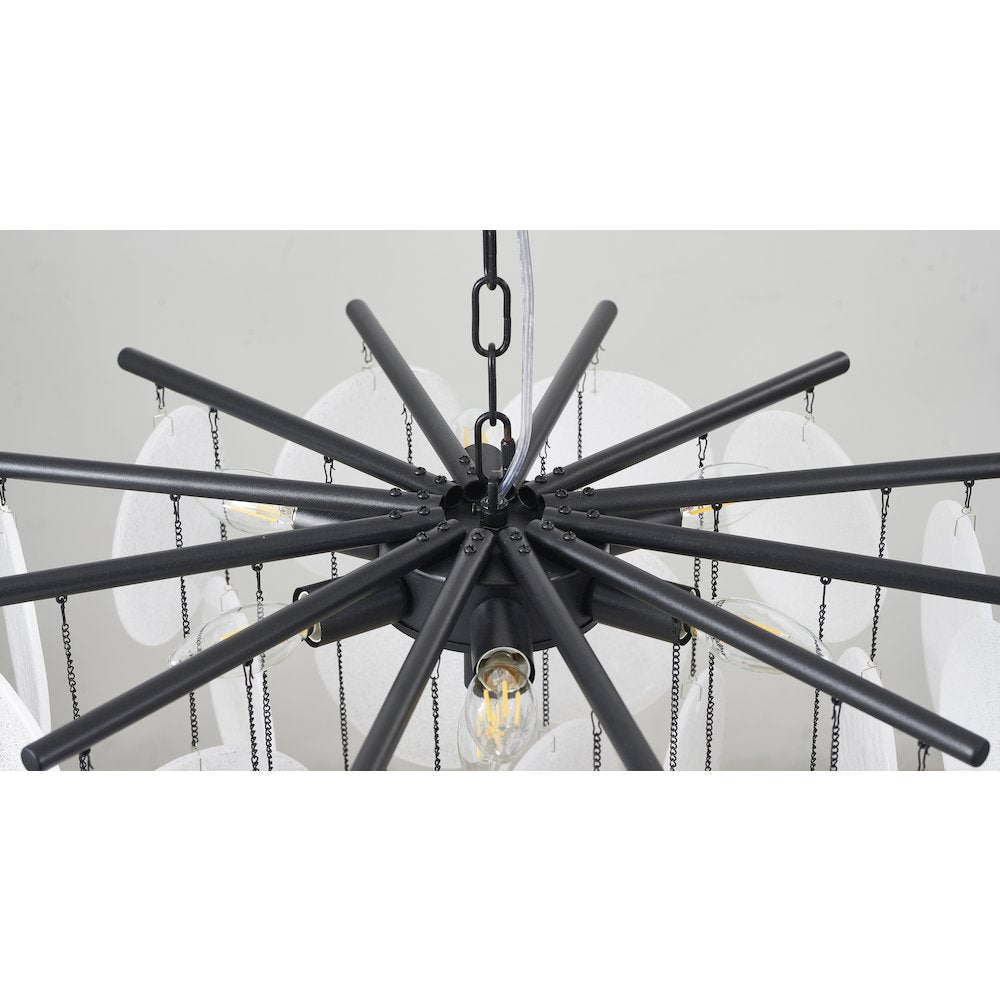 7-Light Satin Black Chandelier With Frosted White Glass Petals