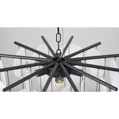 7-Light Satin Black Chandelier With Frosted White Glass Petals