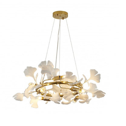 8-Light Brass Iron Chandelier With Whtie Acrylic Leaf Accents