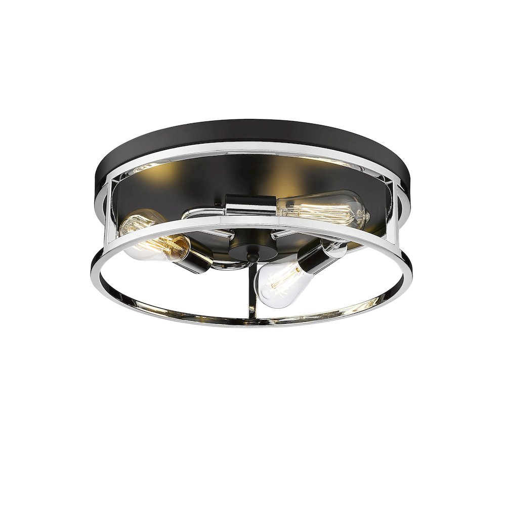 3-Light Black And Chrome Metal Flush Mount