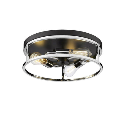 3-Light Black And Chrome Metal Flush Mount