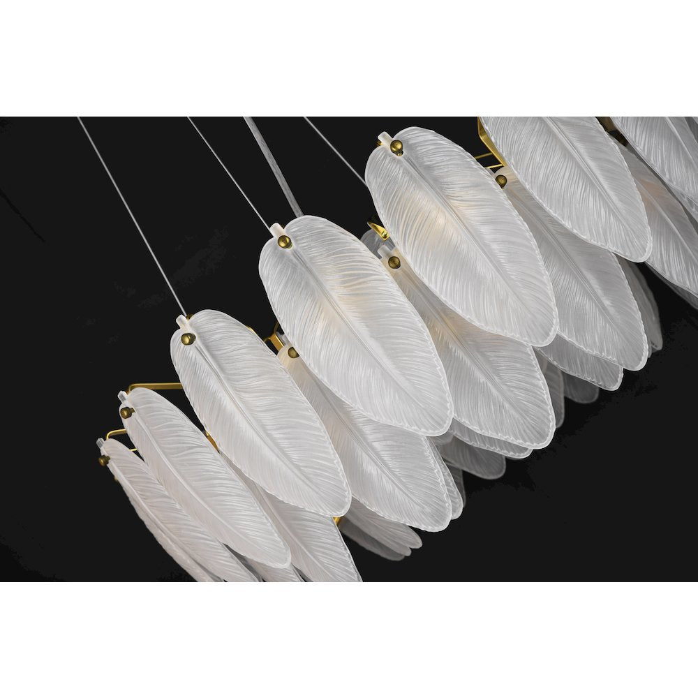 16-Light Brass Chandelier With White Glass Leafs