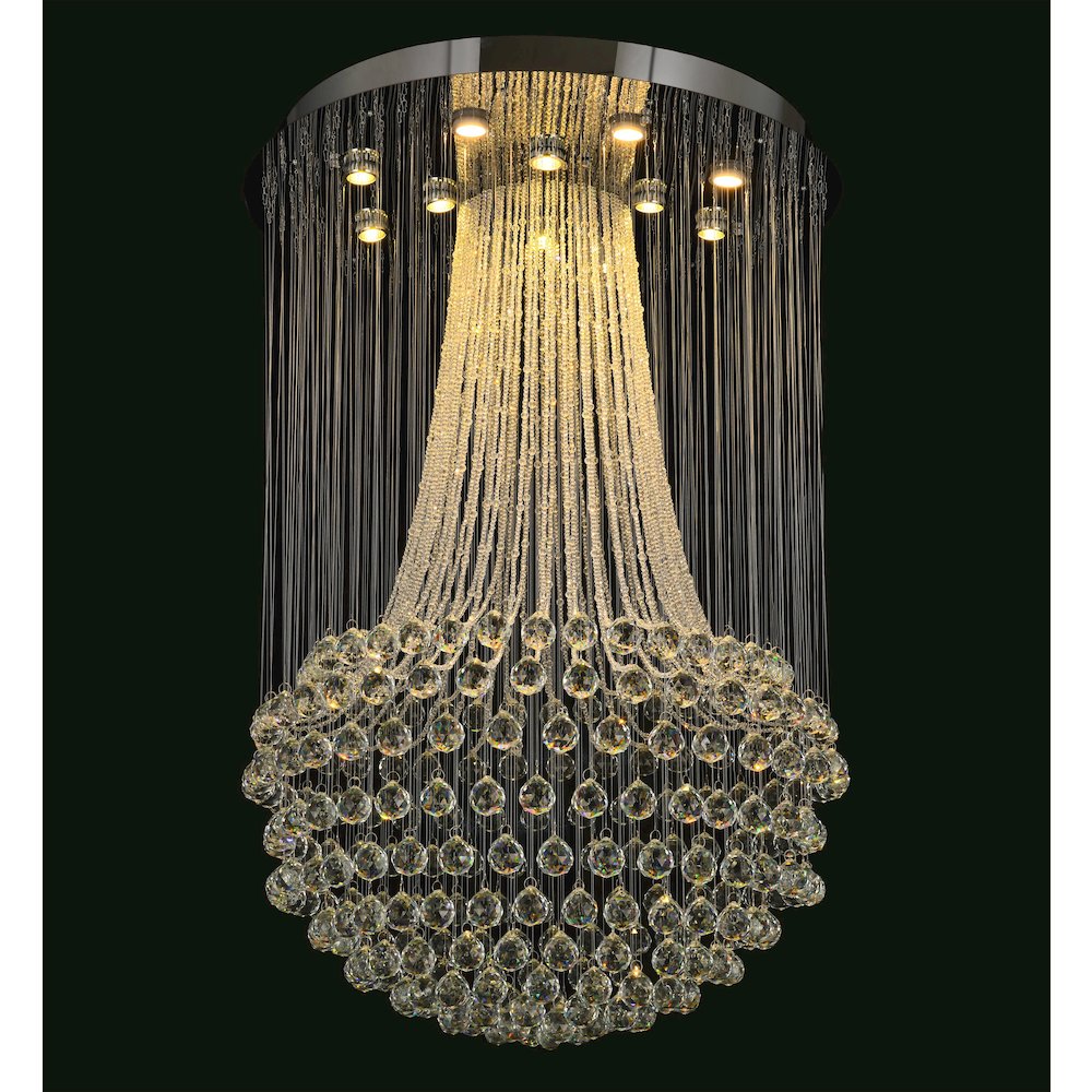 12-Light Chrome Stainless Steel Flushed Chandelier With Clear Crystals