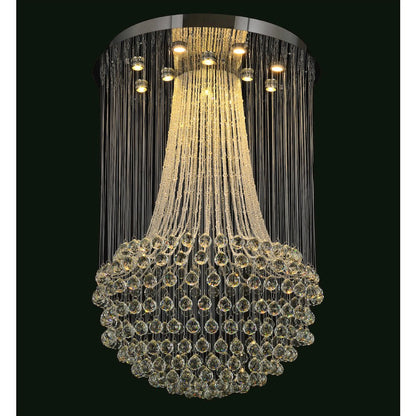 12-Light Chrome Stainless Steel Flushed Chandelier With Clear Crystals
