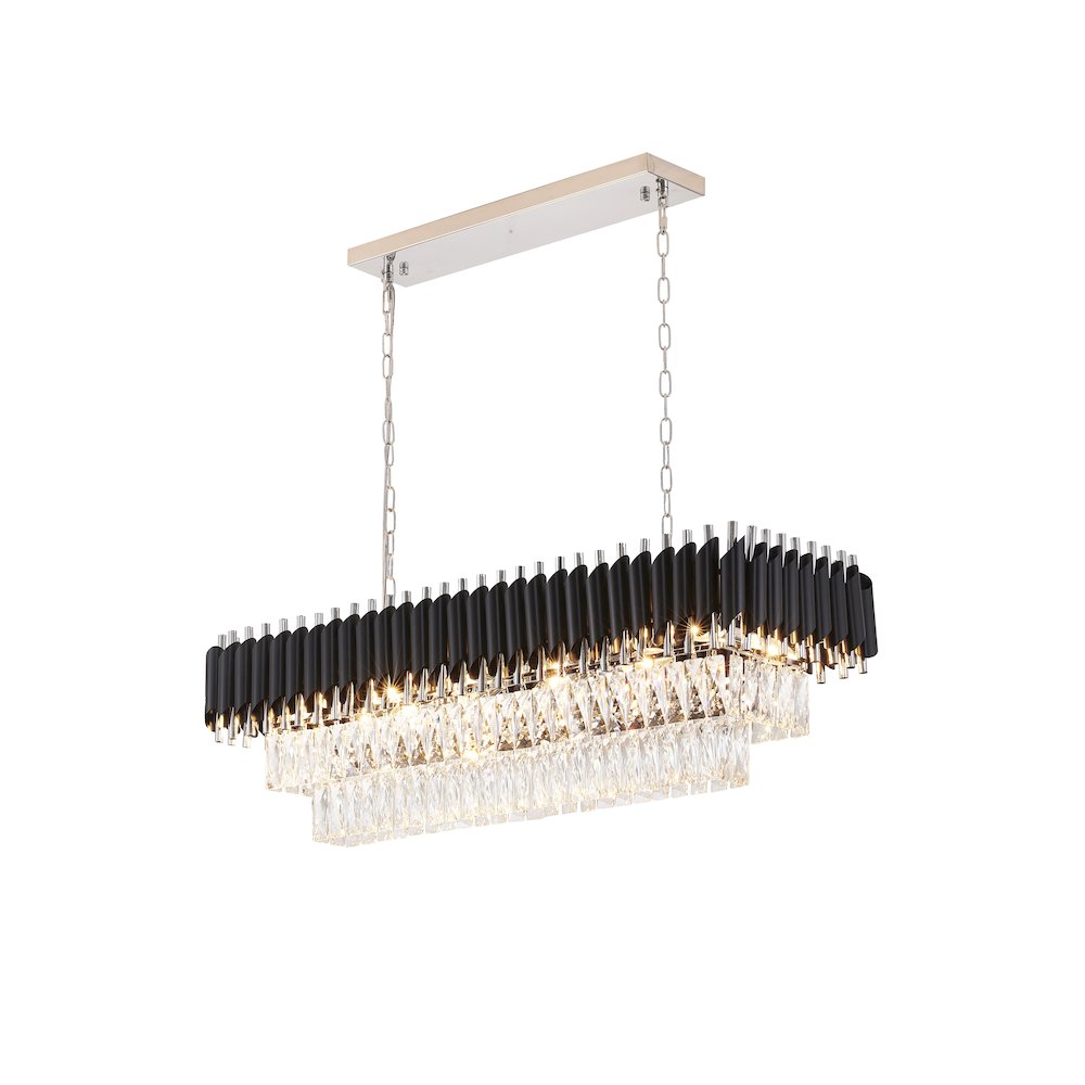 12-Light black and chrome chandelier with clear hanging crystals