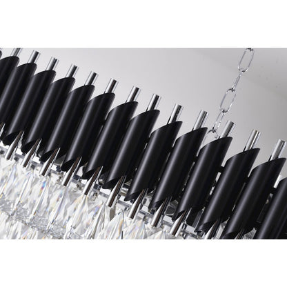12-Light black and chrome chandelier with clear hanging crystals