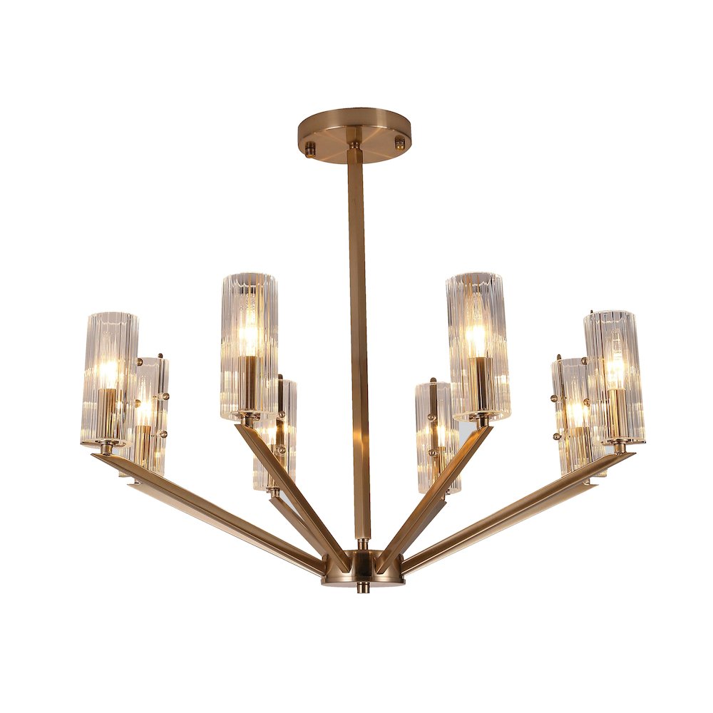 8-Light Copper Chandelier With Clear Glass Shades