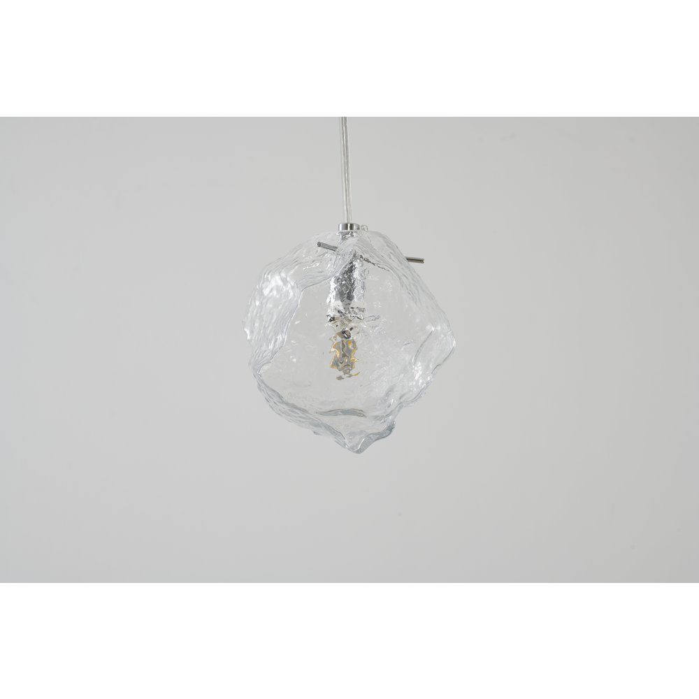 1-Light Chrome Single Pendant With A Distorted Clear Glass Shade