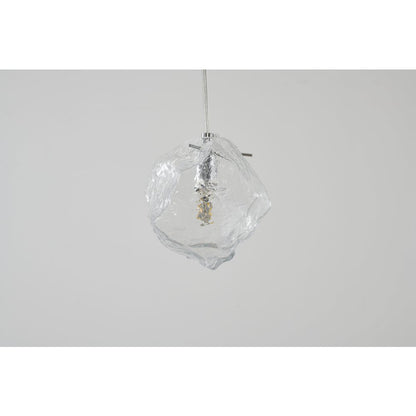 1-Light Chrome Single Pendant With A Distorted Clear Glass Shade