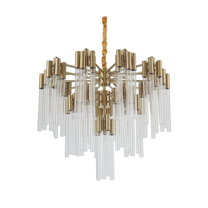 16-Light Gold Metal Chandelier With Clear Glass Rods